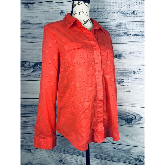 Chicos 0 Button Down Shirt Womens S Texture Dot Long Sleeve Collar Cotton - Picture 1 of 13